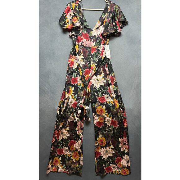 Zara Basic Floral Jumpsuit Boho Cottage New Ruffle Sleeve Wide Leg Hippy Artsy - Picture 1 of 11